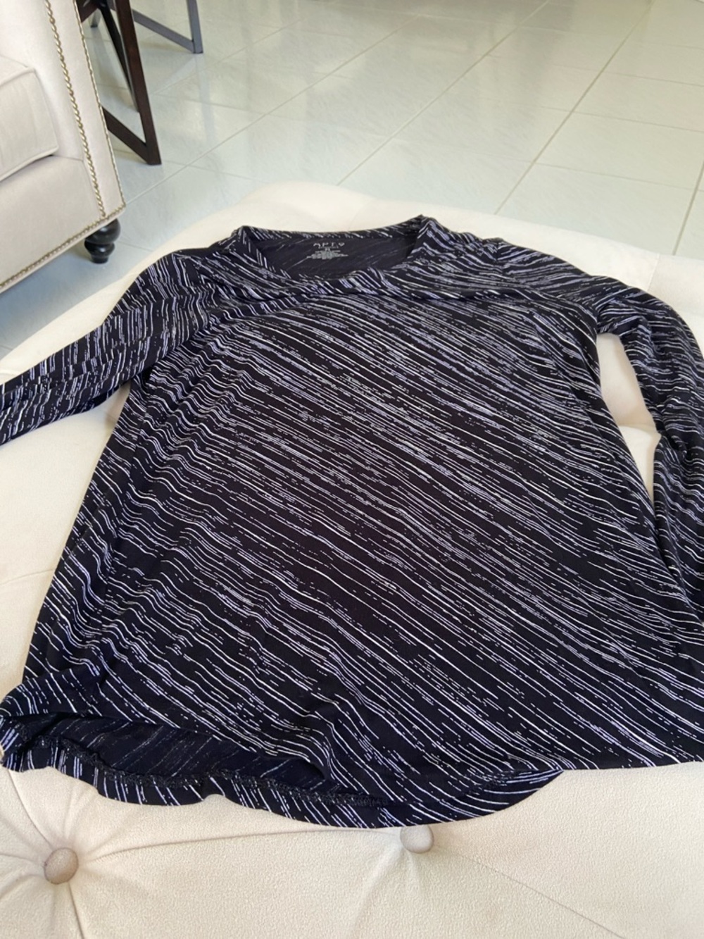 Apt. 9 Navy and White Diagonal Stripe Long Sleeve Top